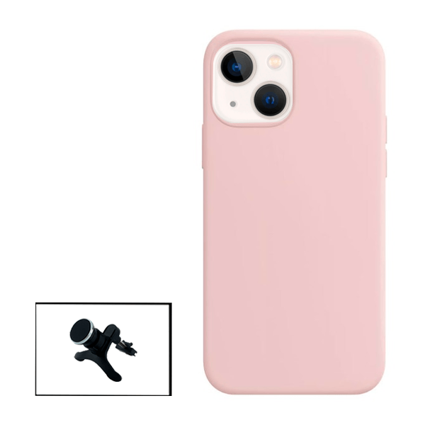 Kit Suporte Magnético Com Pernas + Capa Proteção Traseira Silicone para iPhone 13 Mini - Rosa
