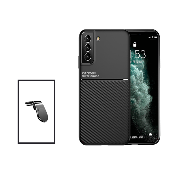 Kit Capa Traseira Magnética Anti Choque + Suporte de Carro Magnético L para Samsung Galaxy S21 FE 5G - Preto