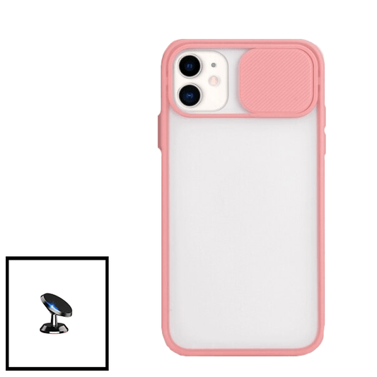 Kit Capa Proteção Camara Deslizante + Suporte Magnético para Apple iPhone SE 2022 - Rosa