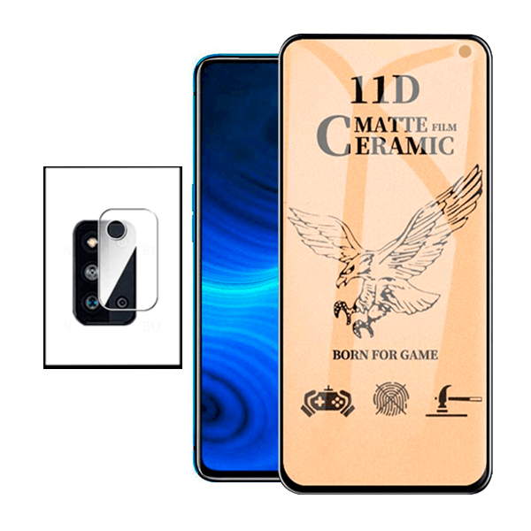 KIT Vidro Temperado Ceramica Full Cover + Película Protectora para Câmara Traseira Samsung Galaxy F52 5G