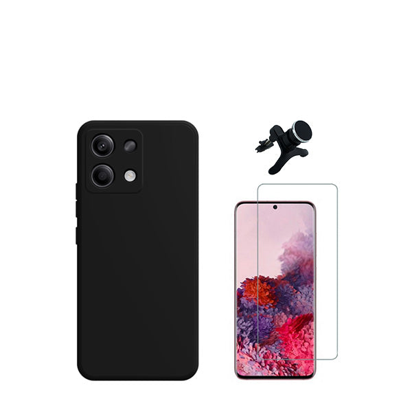 Kit Vidro Temperado ClearGorilasGlass + Capa Proteção Traseira Silicone + Suporte Magnético Com Pernas GIFT4ME para Xiaomi Redmi Note 13 4G - Preto