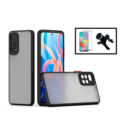 Kit Capa Traseira Proteção Camara + Película de Vidro Temperado GorilasGlass + Suporte Magnético Com Pernas para Xiaomi Redmi Note 11S - Preto