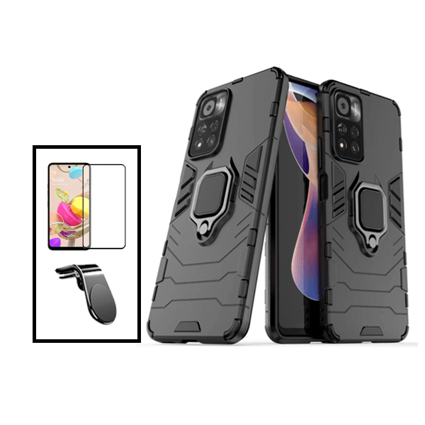 Kit Película de Vidro Temperado GorilasGlass + Capa de Proteção Militar Magnética + Suporte de Carro Magnético L para Xiaomi Poco X4 NFC - Preto