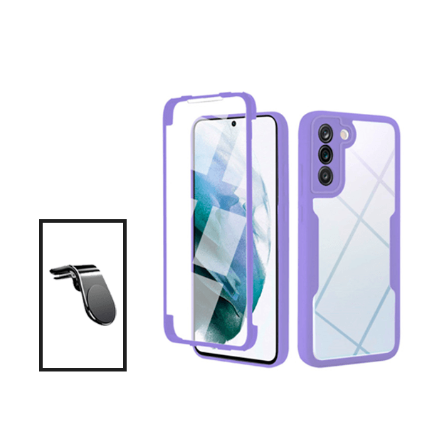 Kit Capa 360° Proteção Frente e Verso + Suporte Magnético L para Samsung Galaxy S22 Ultra - Roxo