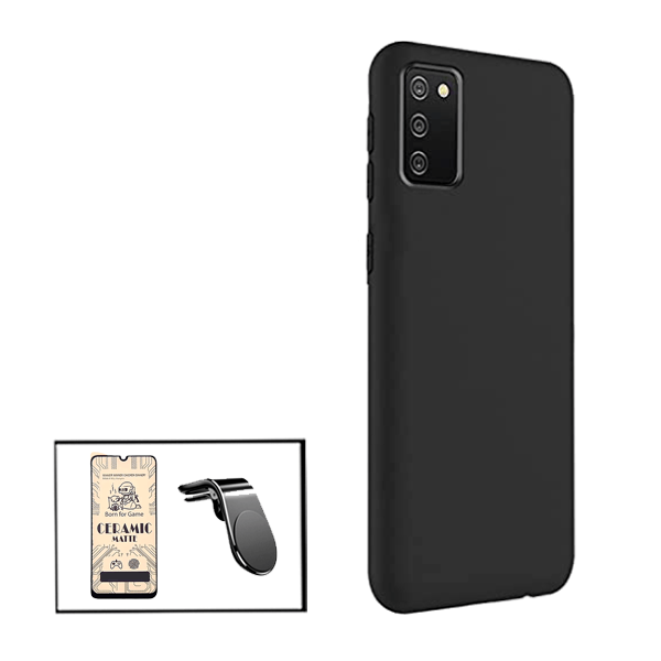Kit Vidro Temperado Ceramica Full Cover + Capa Proteção Traseira Silicone + Suporte de Carro Magnético L para Samsung Galaxy F02s
