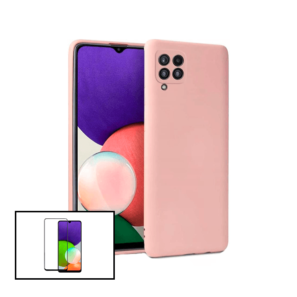 Kit Película de Vidro Temperado GorilasGlass + Capa Proteção Traseira Silicone para Samsung Galaxy M22 - Rosa