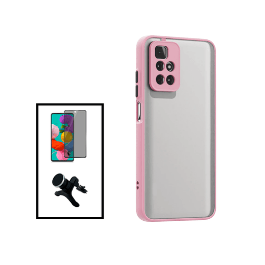 Kit Capa Traseira Proteção Camara + Película de Vidro Temperado Privacidade + Suporte Magnético Com Pernas para Xiaomi Redmi Note 11T 5G - Rosa