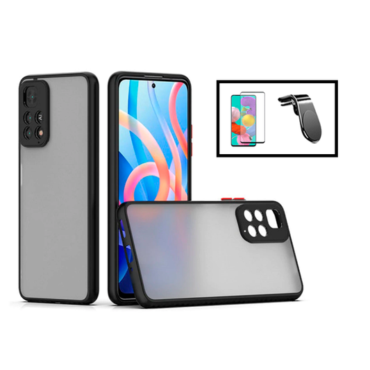 Kit Capa Traseira Proteção Camara + Película de Vidro Temperado GorilasGlass + Suporte de Carro Magnético L para Xiaomi Redmi Note 11 Pro 5G - Preto