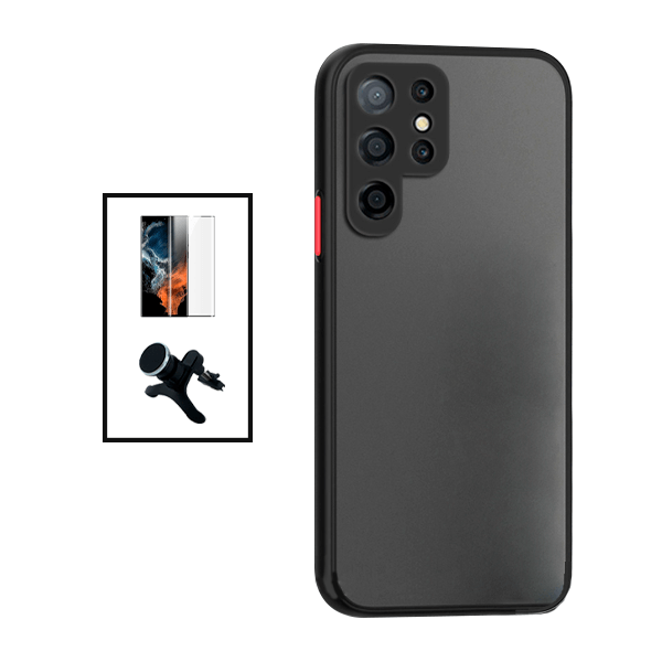 Kit Capa Traseira Proteção Camara + Película de Vidro Temperado GorilasGlass Curvado + Suporte Magnético Com Pernas para Samsung Galaxy S22 Ultra 5G - Preto