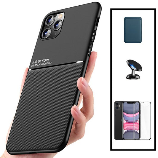 Kit Capa Traseira Magnética Anti Choque + Carteira Magnética Azul + Película de Vidro Temperado GorilasGlass + Suporte Magnético para Xiaomi Mi 11 Lite