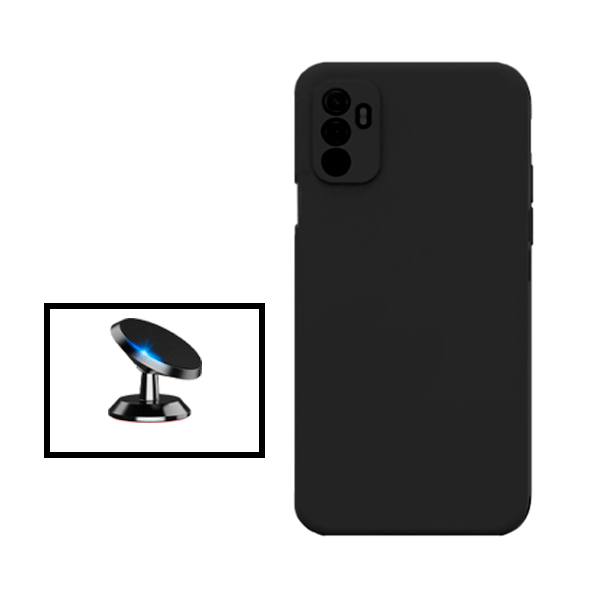 Kit Suporte Magnético + Capa Proteção Traseira Silicone para Oppo A11s - Preto