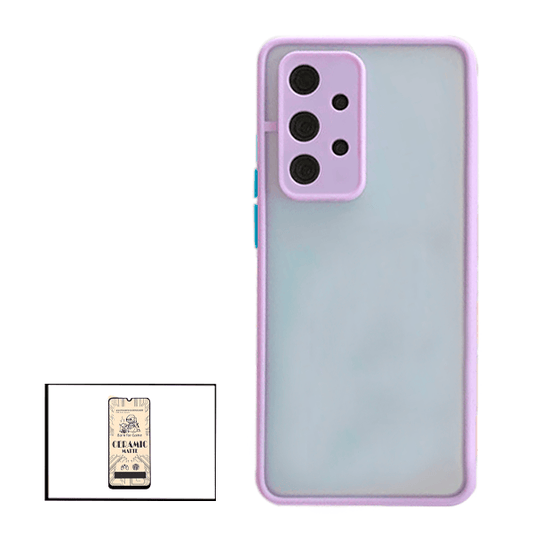 Kit Capa Traseira Proteção Camara + Vidro Temperado Ceramica Full Cover para Samsung Galaxy A32 5G - Roxo