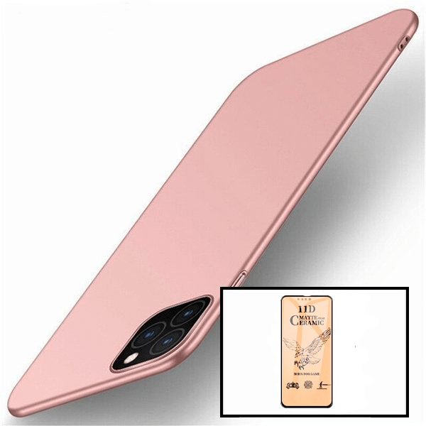 Kit Vidro Temperado Ceramica Full Cover + Capa Rígida e Fina para iPhone 13 Rosa