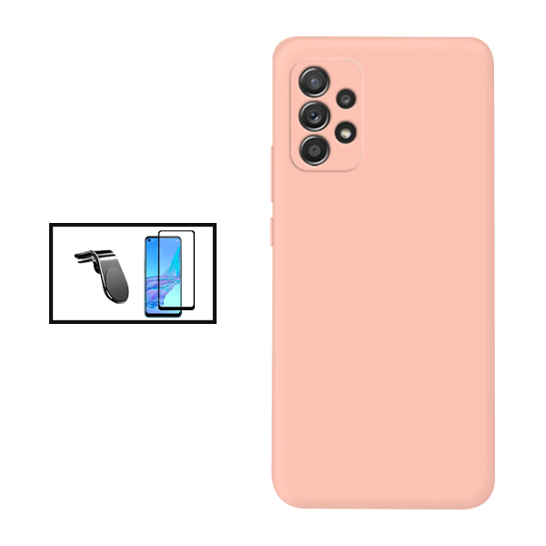 Kit Película de Vidro Temperado GorilasGlass + Capa Proteção Traseira Silicone + Suporte de Carro Magnético L para Samsung Galaxy A53 5G - Rosa
