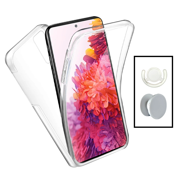 Kit Capa 360° Proteção Frente e Verso + 1 HandHolder + 1 Suporte HandHolder Branco para Xiaomi 11i HyperCharge - Transparente/Branco