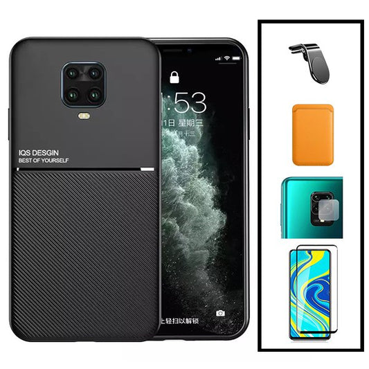 Kit Capa Traseira Magnética Anti Choque + Carteira Magnetica Laranja + Película de Vidro Temperado GorilasGlass + Película Protectora para Câmara Traseira + Suporte de Carro Magnético L para Xiaomi Redmi Note 10 Lite