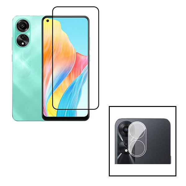Kit Película Protectora para Câmara Traseira + Película de Vidro Temperado GorilasGlass para Oppo A78 4G - Transparente/Preto