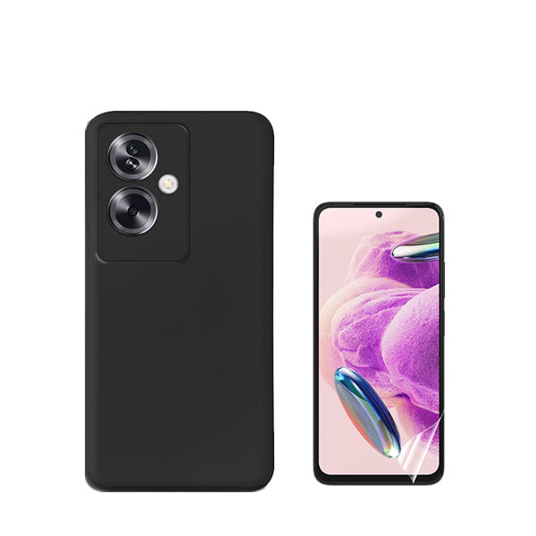 Kit Película Protectora de Hydrogel Frente + Capa Proteção Traseira Silicone GIFT4ME para Oppo A79 5G - Preto