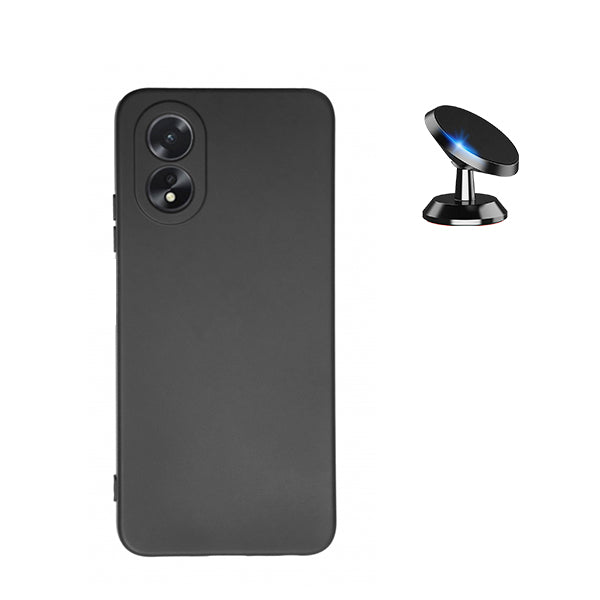 Kit Suporte Magnético + Capa Proteção Traseira Silicone Phonecare para Oppo A38 4G - Preto