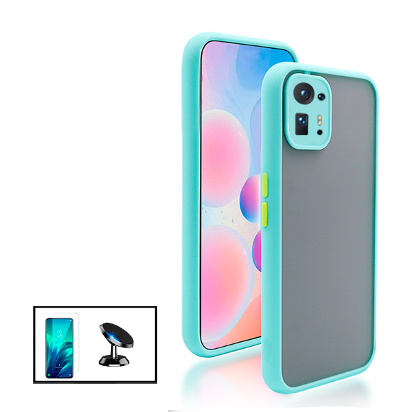 Kit Capa Traseira Proteção Camara + Película de Vidro Temperado GorilasGlass + Suporte Magnético para Xiaomi Mix 4 - Azul Claro