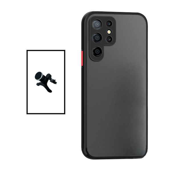 Kit Capa Traseira Proteção Camara + Suporte Magnético Com Pernas para Samsung Galaxy S22 Ultra 5G - Preto