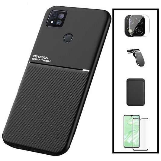 Kit Capa Traseira Magnética Anti Choque + Carteira Magnetica Preto + Película de Vidro Temperado GorilasGlass + Película Protectora para Câmara Traseira + Suporte de Carro Magnético L para Xiaomi Poco C31