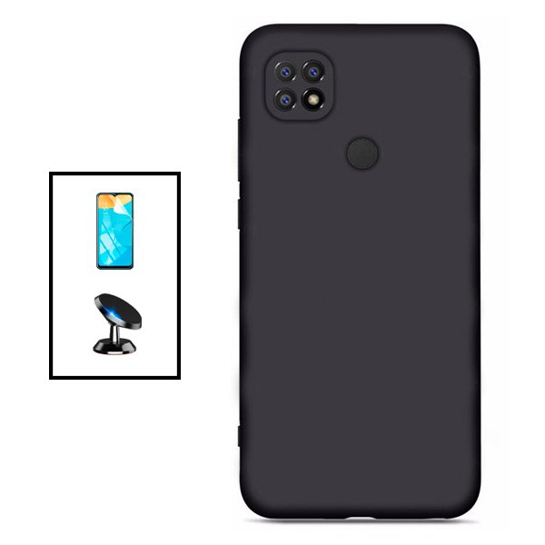 Kit Película Protectora de Hydrogel Frente + Capa Proteção Traseira Silicone + Suporte Magnético para Xiaomi Redmi 10C - Preto