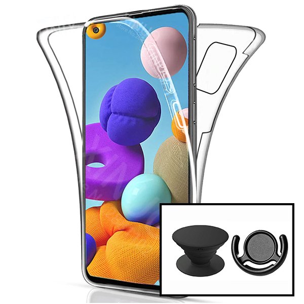 Kit Capa 360° Proteção Frente e Verso + 1 HandHolder + 1 Suporte HandHolder Preto para Samsung Galaxy M12