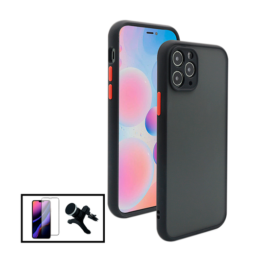 Kit Capa Traseira Proteção Camara + Película de Vidro Temperado GorilasGlass + Suporte Magnético Com Pernas para iPhone 13 - Preto