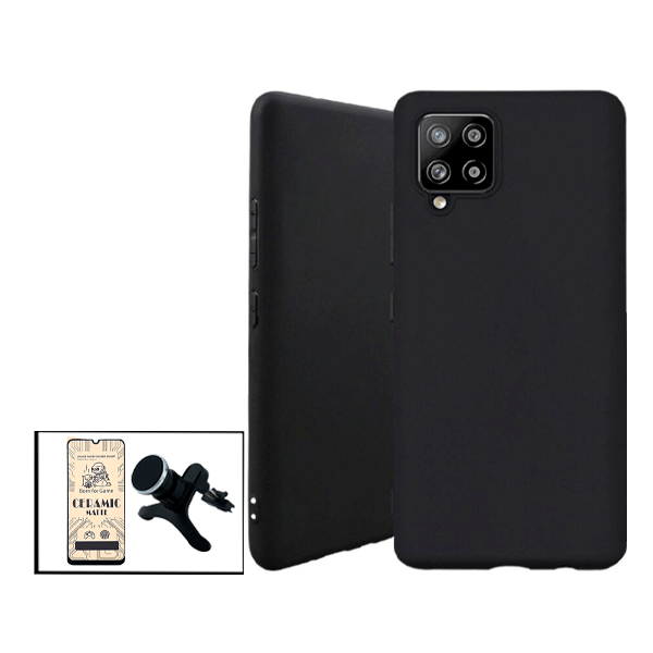 Kit Vidro Temperado Ceramica Full Cover + Capa Proteção Traseira Silicone + Suporte Magnético Com Pernas para Samsung Galaxy A42 5G