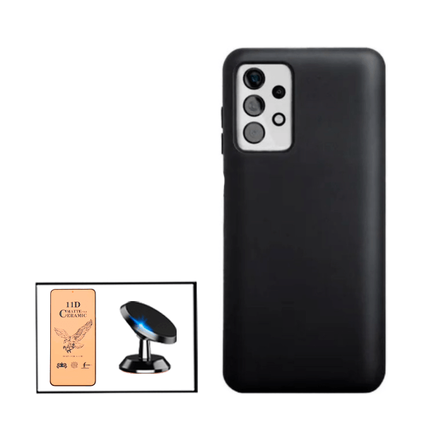 Kit Vidro Temperado Ceramica Full Cover + Capa Proteção Traseira Silicone + Suporte Magnético para Samsung Galaxy A52