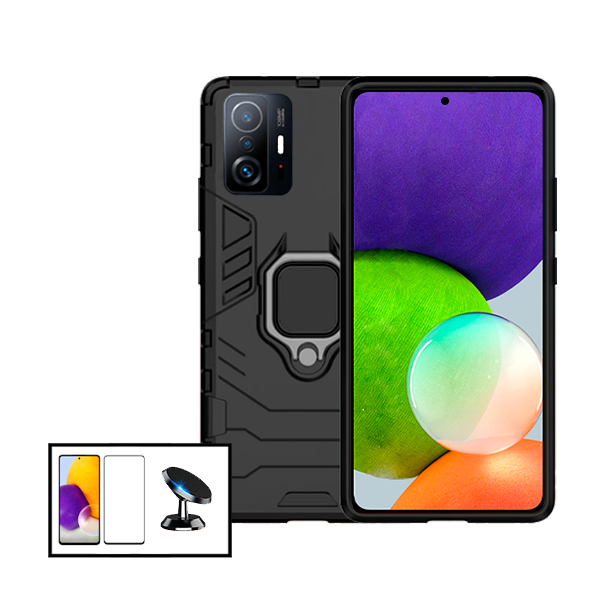 Kit Película de Vidro Temperado GorilasGlass + Capa de Proteção Militar Magnética + Suporte Magnético para Xiaomi 11T