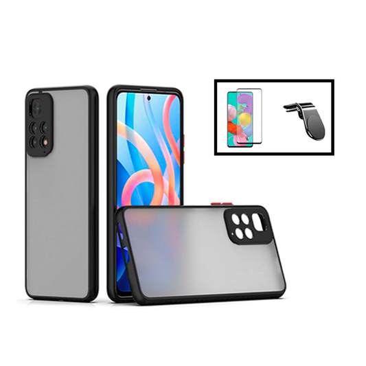 Kit Capa Traseira Proteção Camara + Película de Vidro Temperado GorilasGlass + Suporte de Carro Magnético L para Xiaomi Redmi Note 11S - Preto