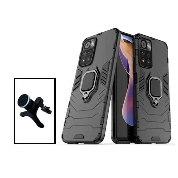 Kit Suporte Magnético Com Pernas + Capa de Proteção Militar Magnética para Xiaomi Poco X4 NFC - Preto
