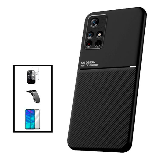 Kit Capa Traseira Magnética Anti Choque + Película de Vidro Temperado GorilasGlass + Película Protectora para Câmara Traseira + Suporte Magnético L para Xiaomi Poco M4 Pro 5G