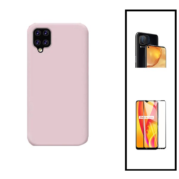 Kit Película de Vidro Temperado GorilasGlass + Película Protectora para Câmara Traseira + Capa Proteção Traseira Silicone para Samsung Galaxy M42 5G - Rosa