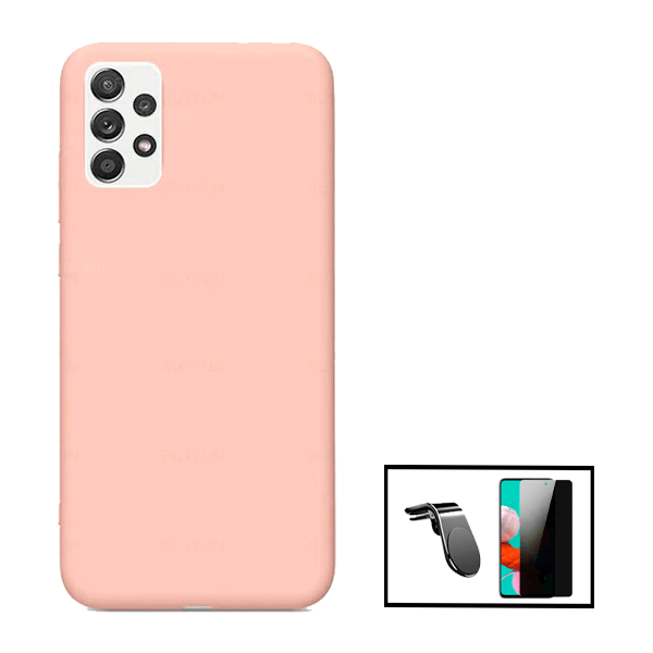 Kit Película de Vidro Temperado Privacidade + Capa Proteção Traseira Silicone + Suporte Magnético L para Samsung Galaxy A52 5G - Rosa