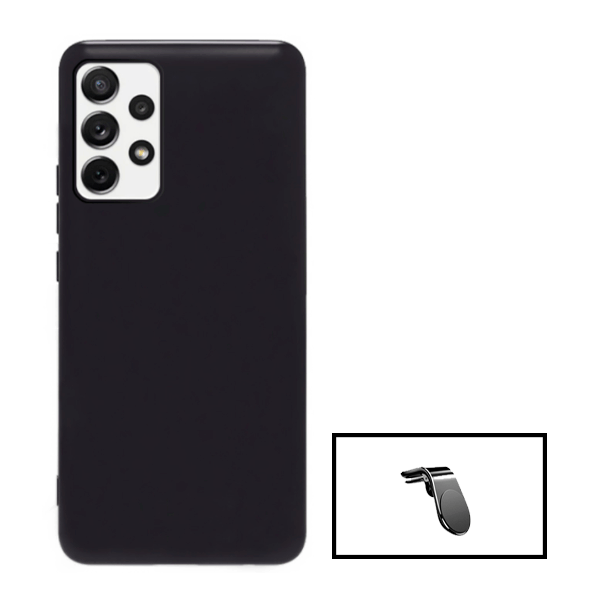 Kit Suporte de Carro Magnético L + Capa Proteção Traseira Silicone para Samsung Galaxy A73 5G - Preto