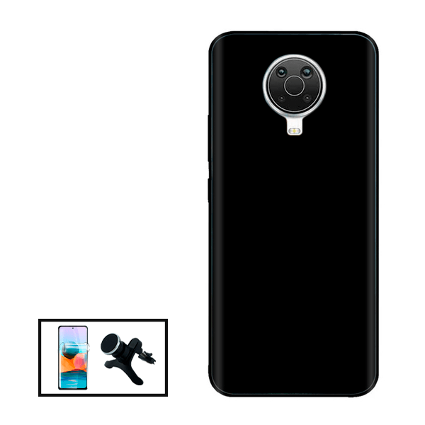Kit Película Protectora de Hydrogel Frente + Capa Proteção Traseira Silicone + Suporte Magnético Com Pernas para Nokia G20 - Preto