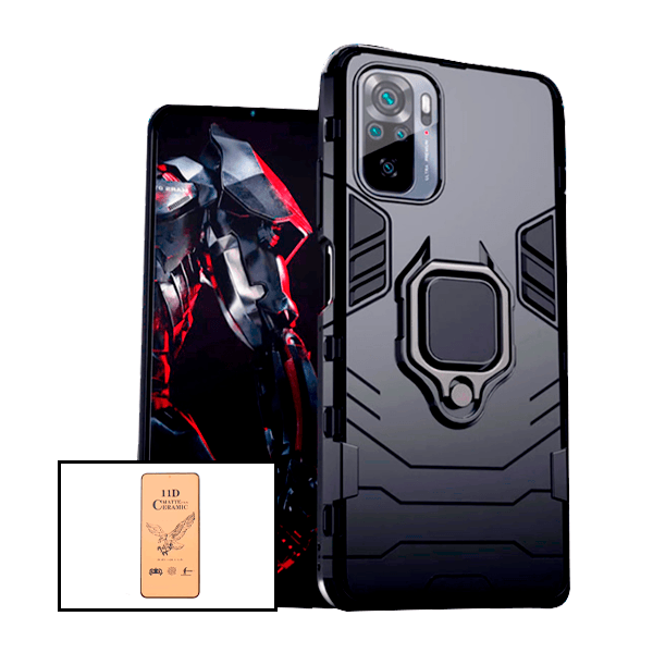 Kit Vidro Temperado Ceramica Full Cover + Capa de Proteção Militar Magnética para Xiaomi Redmi Note 10