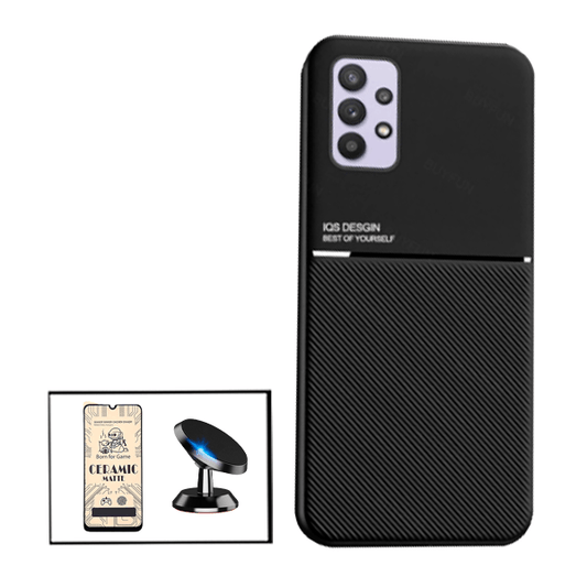 Kit Capa Traseira Magnética Anti Choque + Vidro Temperado Ceramica Full Cover + Suporte Magnético para Samsung Galaxy A32 5G