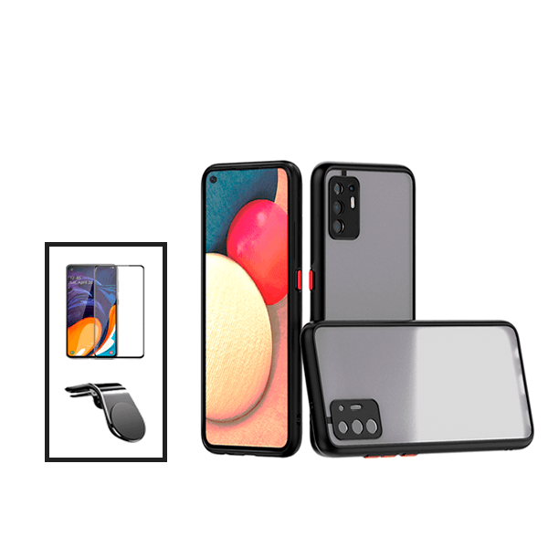 Kit Capa Traseira Proteção Camara + Película de Vidro Temperado GorilasGlass + Suporte de Carro Magnético L para Oppo A94 5G - Preto