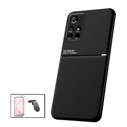 Kit Capa Traseira Magnética Anti Choque + Película de Vidro Temperado GorilasGlass Curvado + Suporte Magnético L para Xiaomi Poco M4 Pro 5G