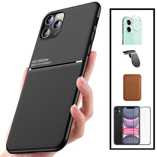 Kit Capa Traseira Magnética Anti Choque + Carteira Magnética Castanho + Película de Vidro Temperado GorilasGlass + Película Protectora para Câmara Traseira + Suporte Magnético L para Xiaomi Mi 11 Lite