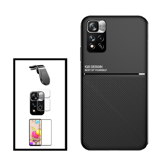 Kit Capa Traseira Magnética Anti Choque + Película de Vidro Temperado GorilasGlass + Película de Câmara + Suporte de Carro Magnético L para Xiaomi 11i HyperCharge - Preto