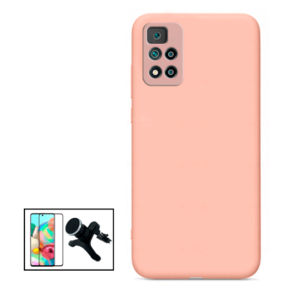 Kit Película de Vidro Temperado GorilasGlass + Capa Proteção Traseira Silicone + Suporte Magnético Com Pernas para Xiaomi Redmi Note 11E Pro - Rosa