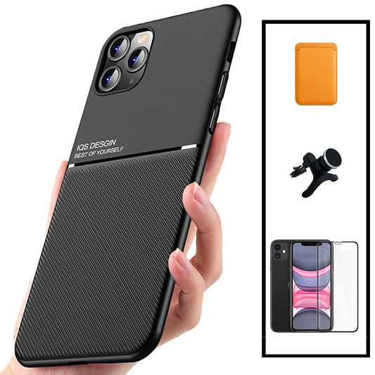 Kit Capa Traseira Magnética Anti Choque + Carteira Magnética Laranja + Película de Vidro Temperado GorilasGlass + Suporte Magnético Com Pernas para Xiaomi Mi 11 Lite