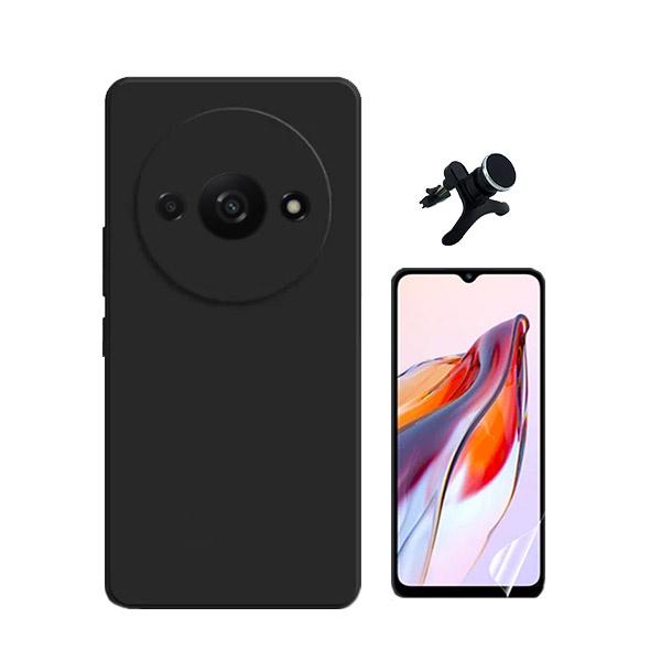 Kit Película ProtectOra de Hydrogel Frente + Capa Proteção Traseira Silicone + Suporte Magnético Com Pernas GIFT4ME para Xiaomi Redmi A3 - Preto