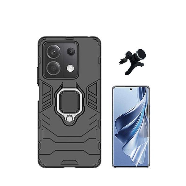 Kit Película Protectora de Hydrogel Frente + Capa de Proteção Militar Magnética + Suporte Magnético Com Pernas GIFT4ME para Xiaomi Poco X6 5G - Preto