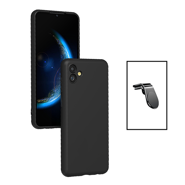 Kit Suporte de Carro Magnético L + Capa Proteção Traseira Silicone para Samsung Galaxy F04 - Preto